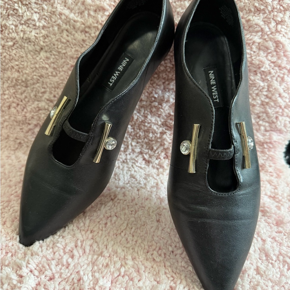 Nine West Black Flats with Gold Accents